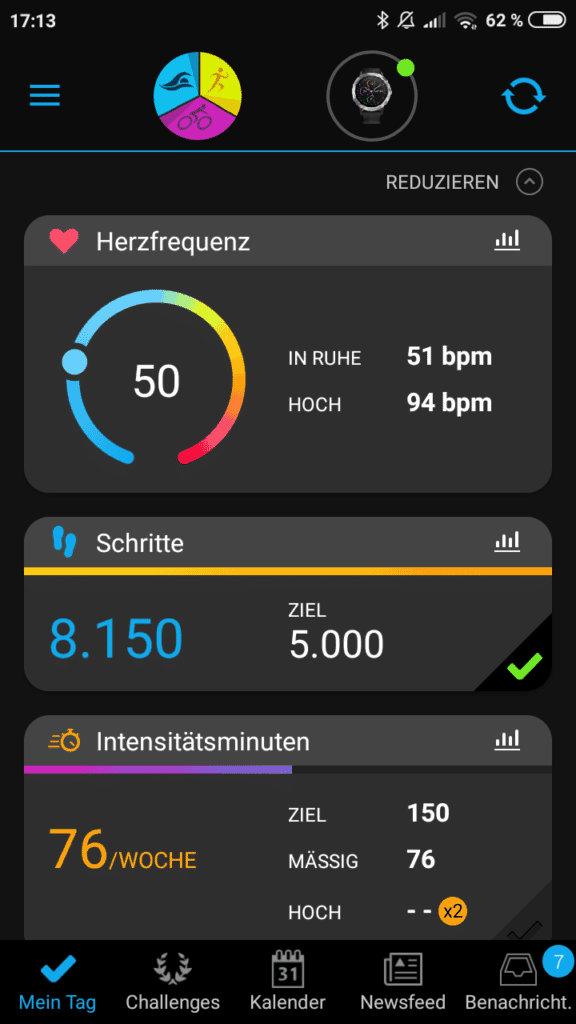 Herzfrequenz und weitere Statistiken in der App
