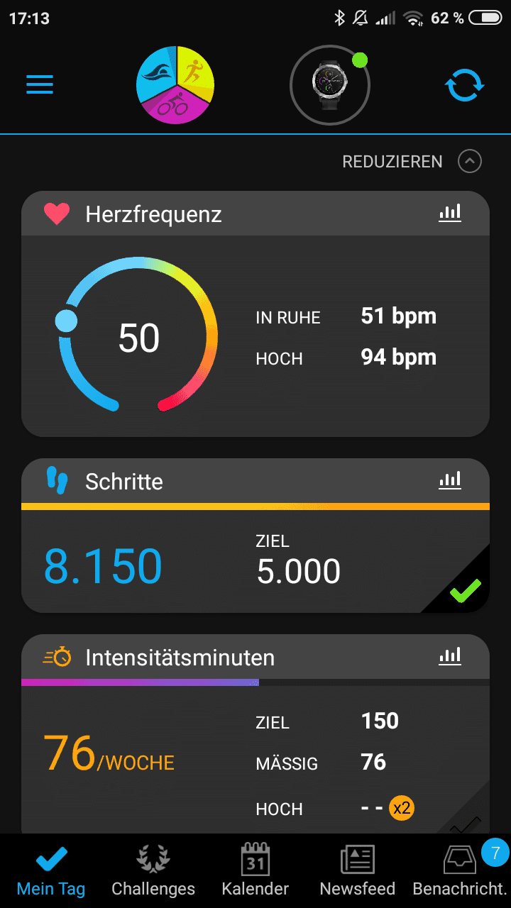 Herzfrequenz und weitere Statistiken in der App