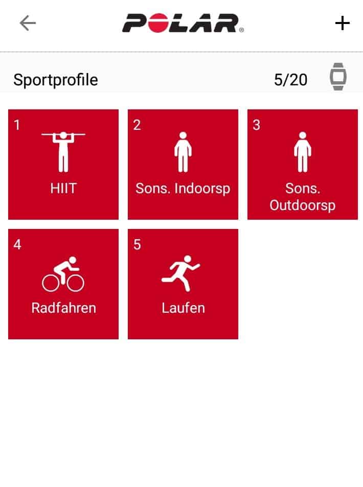 Sportarten hinzufügen Polar Flow App